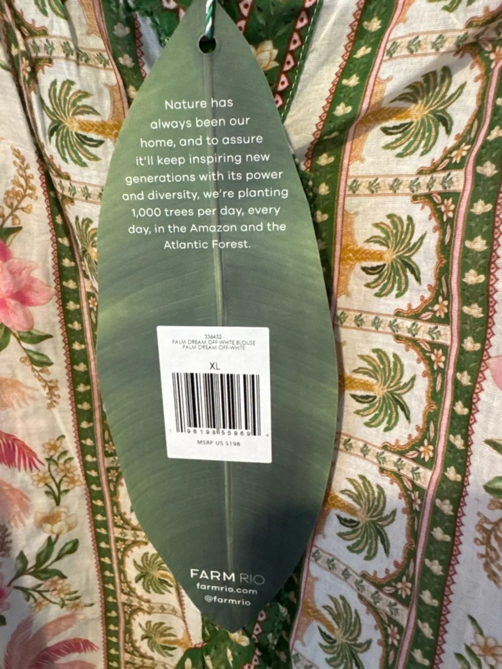 NWT Farm Rio Palm Dream Off-White Pink & Green Blouse | XL - Picture 5 of 7